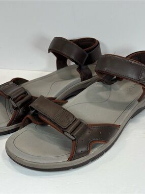 Vionic Leo Canoe Leather Brown Sandals LC-01-2021 Mens 12 Hook & Loop Adjustable